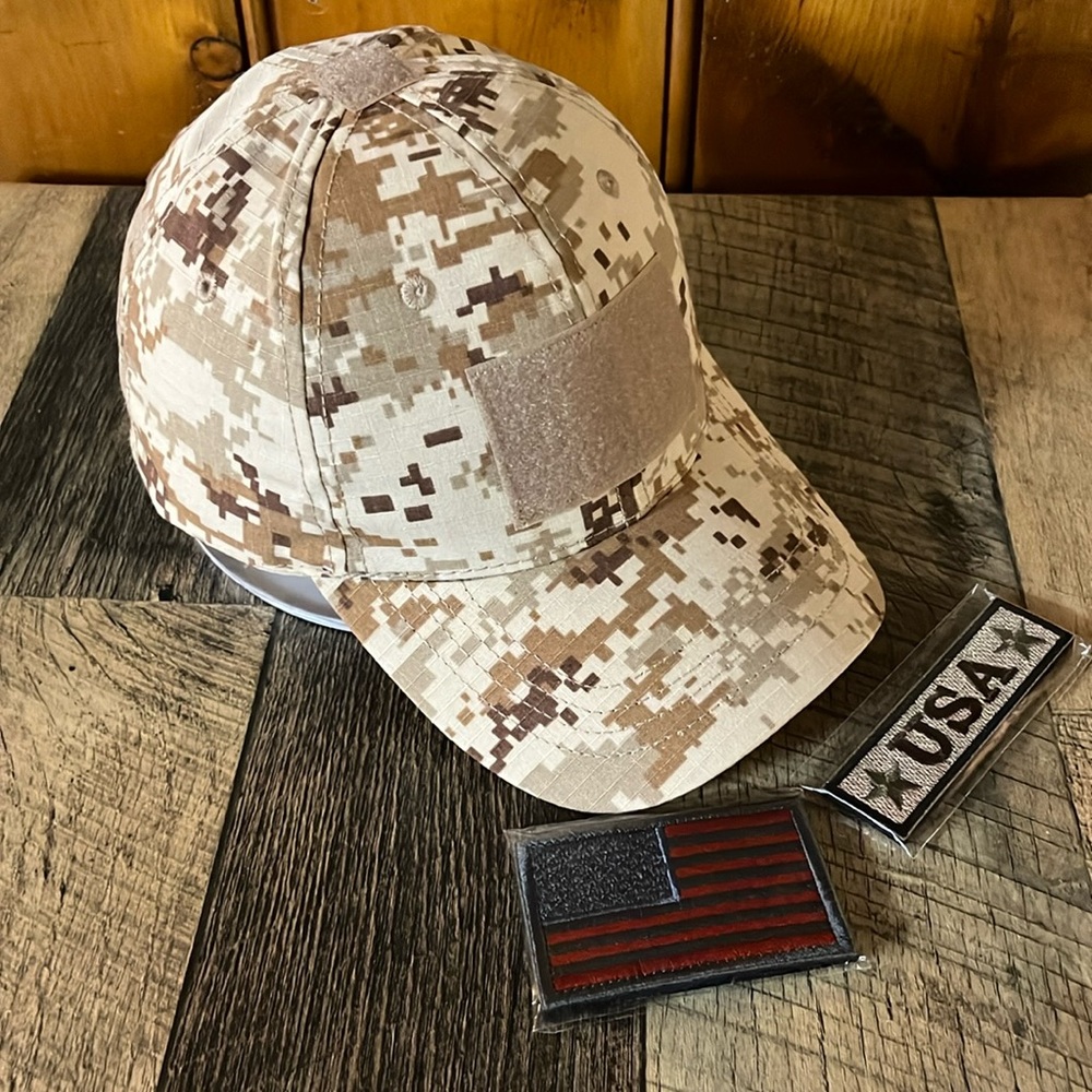 RIP STOP DESERT DIGITAL CAMO HAT WITH HOOK AND LOOP PATCHES - Picture 1 of 7